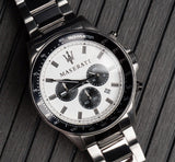 Maserati SFIDA Chronograph White Dial Silver Steel Strap Watch For Men - R8873640003 Authentic Buy Shop Now