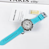 Michael Kors Sidney Multifunction Analog White Dial Turquoise Silicone Strap Watch For Women - MK7246 Authentic Buy Shop Now