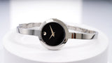 Movado Bela Black Dial Silver Steel Strap Watch For Women - 0606595 Authentic Buy Shop Now