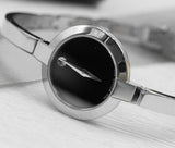 Movado Bela Black Dial Silver Steel Strap Watch For Women - 0606595 Authentic Buy Shop Now
