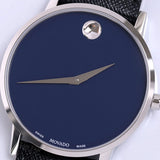 Movado Museum Classic Blue Dial Black Leather Strap Watch for Men - 0607197 Authentic Buy Shop Now