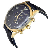 Emporio Armani Chronograph Midnight Blue Dial Blue Leather Strap Watch For Men - AR1862 Authentic Buy Shop Now