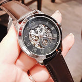 Fossil Grant Automatic Skeleton Black Dial Brown Leather Strap Watch for Men - ME3095 Authentic Buy Shop Now