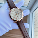 Fossil Grant Chronograph White Dial Brown Leather Strap Watch for Men - FS4991 Authentic Buy Shop Now