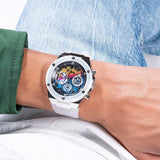 Guess Poseidon Chronograph Rainbow Dial White Silicone Strap Watch For Men - GW0425G4 Authentic Buy Shop Now