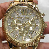 Michael Kors Lexington Chronograph Gold Dial Gold Steel Strap Watch For Men - MK8579 Authentic Buy Shop Now