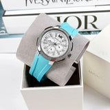 Michael Kors Sidney Multifunction Analog White Dial Turquoise Silicone Strap Watch For Women - MK7246 Authentic Buy Shop Now