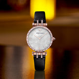 Emporio Armani Gianni T-Bar Mother of Pearl Dial Black Leather Strap Watch For Women - AR11295 Authentic Buy Shop Now