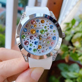 Guess Wanderlust Crystals Silver Dial White Rubber Strap Watch For Women - W1059L3 Authentic Buy Shop Now