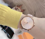 Michael Kors Jayne Three Hand Rose Gold Dial White Leather Strap Watch For Women - MK7128 Authentic Buy Shop Now