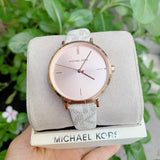 Michael Kors Jayne Three Hand Rose Gold Dial White Leather Strap Watch For Women - MK7128 Authentic Buy Shop Now