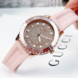 Michael Kors Runway Three Hand Crystal Pave Dial Pink Rubber Strap Watch For Women - MK6854 Authentic Buy Shop Now
