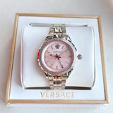 Versace Hellenyium Pink Dial Silver Steel Strap Watch for Women - V12010015 Authentic Buy Shop Now
