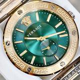 Versace Hellenyium Quartz Green Dial Silver Steel Strap Watch For Men - VEVK00420 Authentic Buy Shop Now