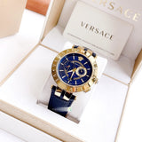 Versace V-Race Multifunction Quartz Blue Dial Blue Leather Strap Watch For Men - VEBV00219 Authentic Buy Shop Now