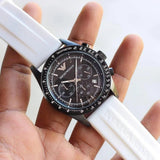 Emporio Armani Sportivo Chronograph Black Dial White Rubber Strap Watch For Men - AR6112 Authentic Buy Shop Now