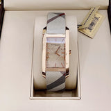 Burberry The Pioneer Rose Gold Dial Haymarket Brown Leather Strap Watch for Women - BU9408 Authentic Buy Shop Now
