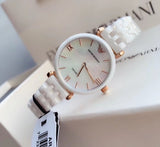Emporio Armani Ceramica Mother of Pearl Dial White Ceramic Strap Watch For Women - AR1486 Authentic Buy Shop Now