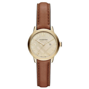 Burberry The Classic Champagne Gold Dial Brown Leather Strap Watch for Women - BU10101 Authentic Buy Shop Now