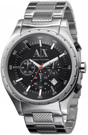 Armani Exchange Miami Chronograph Black Dial Silver Steel Strap Watch For Men - AX1057 Authentic Buy Shop Now
