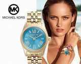 Michael Kors Lexington Quartz Blue Dial Gold Steel Strap Watch For Women - MK3271 Authentic Buy Shop Now