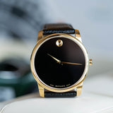 Movado Museum Black Dial Black Leather Strap Watch For Men - 0607014 Authentic Buy Shop Now