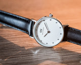 Daniel Wellington Classy Sheffield White Dial Black Leather Strap Watch For Women - DW00100068 Authentic Buy Shop Now