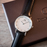 Daniel Wellington Classy Sheffield White Dial Black Leather Strap Watch For Women - DW00100068 Authentic Buy Shop Now