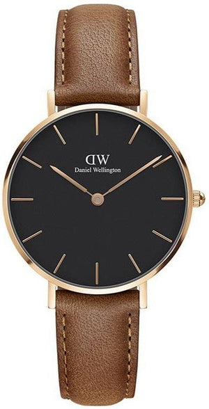 Daniel Wellington Classic Petite Durham Black Dial Brown Leather Strap Watch For Women - DW00100166 Authentic Buy Shop Now