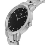 Daniel Wellington Iconic Link Black Dial Silver Steel Strap Watch for Women - DW00100204 Authentic Buy Shop Now