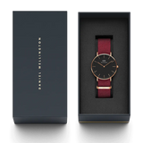 Daniel Wellington Classic Roselyn Black Dial Maroon Nylon Strap Watch For Women - DW00100273 Authentic Buy Shop Now
