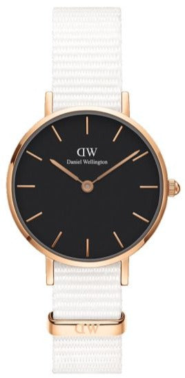 Daniel Wellington Classic Dover Black Dial White Nylon Strap Watch For Women - DW00100310 Authentic Buy Shop Now