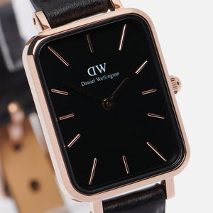 Daniel Wellington Quadro Sheffield Black Dial Black Leather Strap Watch For Women - DW00100435 Authentic Buy Shop Now