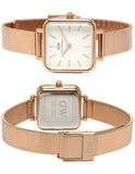 Daniel Wellington Quadro Studio White Dial Rose Gold Mesh Strap Watch For Women - DW00100517 Authentic Buy Shop Now