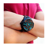 Diesel Mega Chief Quartz Black Dial Two Tone Leather Strap Watch For Men - DZ4305 Authentic Buy Shop Now