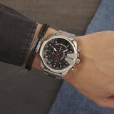 Diesel Mega Chief Chronograph Black Dial Silver Steel Strap Watch For Men - DZ4308 Authentic Buy Shop Now