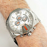 Diesel Mega Chief Chronograph White Dial Silver Steel Strap Watch For Men - DZ4328 Authentic Buy Shop Now