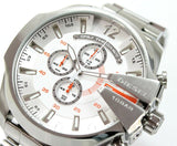 Diesel Mega Chief Chronograph White Dial Silver Steel Strap Watch For Men - DZ4328 Authentic Buy Shop Now