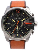 Diesel Mega Chief Chronograph Black Dial Brown Leather Strap Watch For Men - DZ4343 Authentic Buy Shop Now