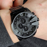 Diesel Mega Chief Chronograph Black Dial Black Steel Strap Watch For Men - DZ4355 Authentic Buy Shop Now