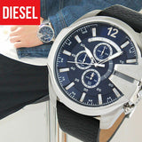 Diesel Mega Chief Chronograph Blue Dial Black Leather Strap Watch For Men - DZ4423 Authentic Buy Shop Now