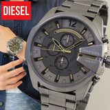 Diesel Mega Chief Chronograph Grey Dial Grey Steel Strap Watch For Men - DZ4466 Authentic Buy Shop Now