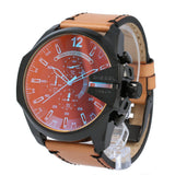 Diesel Mega Chief Chronograph Black Dial Brown Leather Strap Watch For Men - DZ4476 Authentic Buy Shop Now