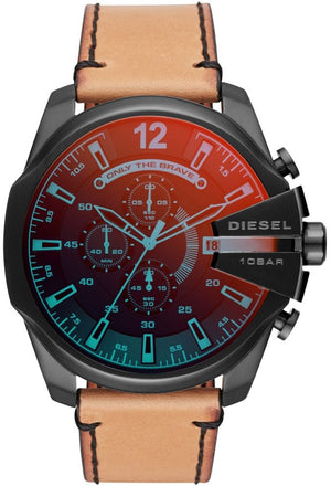 Diesel Mega Chief Chronograph Black Dial Brown Leather Strap Watch For Men - DZ4476 Authentic Buy Shop Now