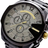 Diesel Mega Chief Chronograph Grey Dial Black Steel Strap Watch For Men - DZ4479 Authentic Buy Shop Now