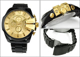 Diesel Mega Chief Chronograph Gold Dial Black Steel Strap Watch For Men - DZ4485 Authentic Buy Shop Now