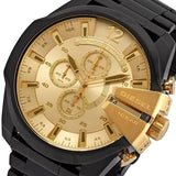 Diesel Mega Chief Chronograph Gold Dial Black Steel Strap Watch For Men - DZ4485 Authentic Buy Shop Now