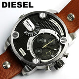 Diesel SBA Dual Time Black Dial Brown Leather Strap Watch For Men - DZ7264 Authentic Buy Shop Now