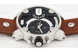 Diesel SBA Dual Time Black Dial Brown Leather Strap Watch For Men - DZ7264 Authentic Buy Shop Now