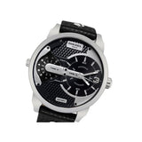 Diesel Mini Daddy Black Silver Dial Black Leather Strap Watch For Men - DZ7307 Authentic Buy Shop Now